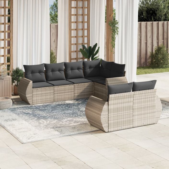 Salon de jardin avec coussins 7 pcs gris clair résine tressée - Photo n°1