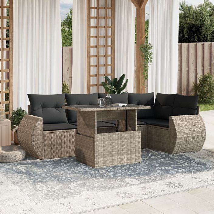 Salon de jardin avec coussins 7 pcs gris clair résine tressée - Photo n°1