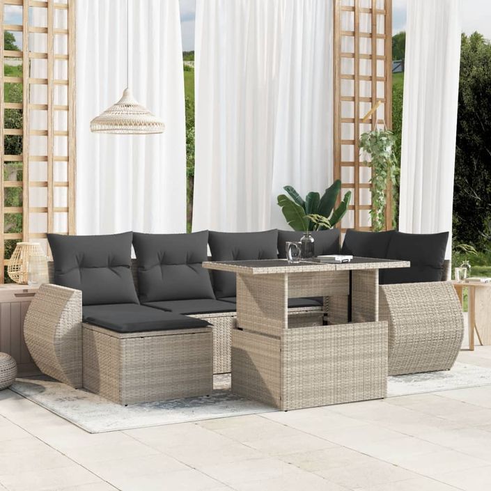 Salon de jardin avec coussins 7 pcs gris clair résine tressée - Photo n°1