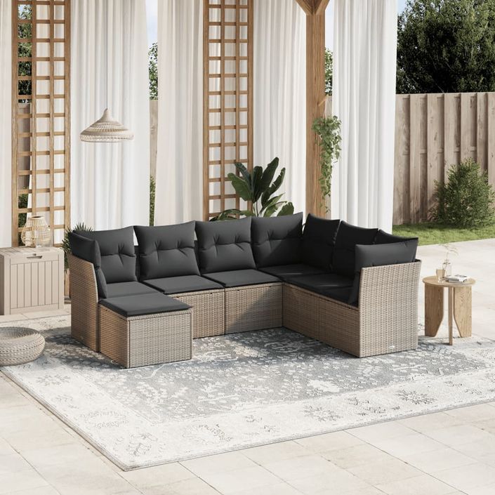 Salon de jardin avec coussins 7 pcs gris clair résine tressée - Photo n°1