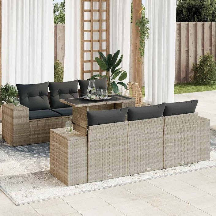 Salon de jardin avec coussins 7 pcs gris clair résine tressée - Photo n°1