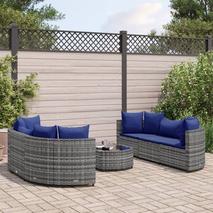 Salon de jardin avec coussins 7 pcs gris résine tressée - Photo n°1