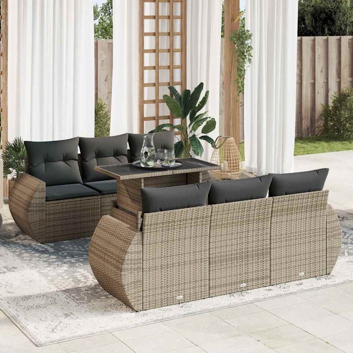 Salon de jardin avec coussins 7 pcs gris résine tressée - Photo n°1