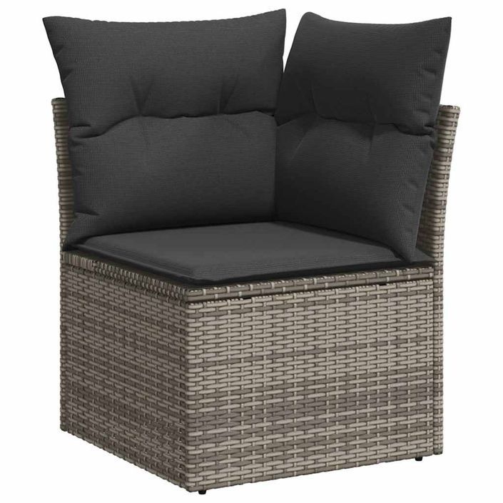 Salon de jardin avec coussins 7 pcs gris résine tressée acacia - Photo n°4