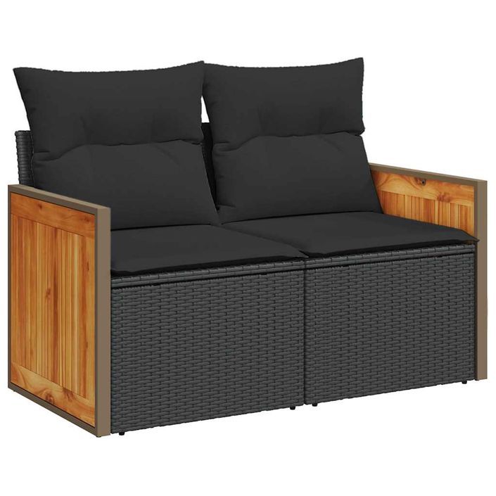 Salon de jardin avec coussins 7 pcs noir résine tressée acacia - Photo n°4