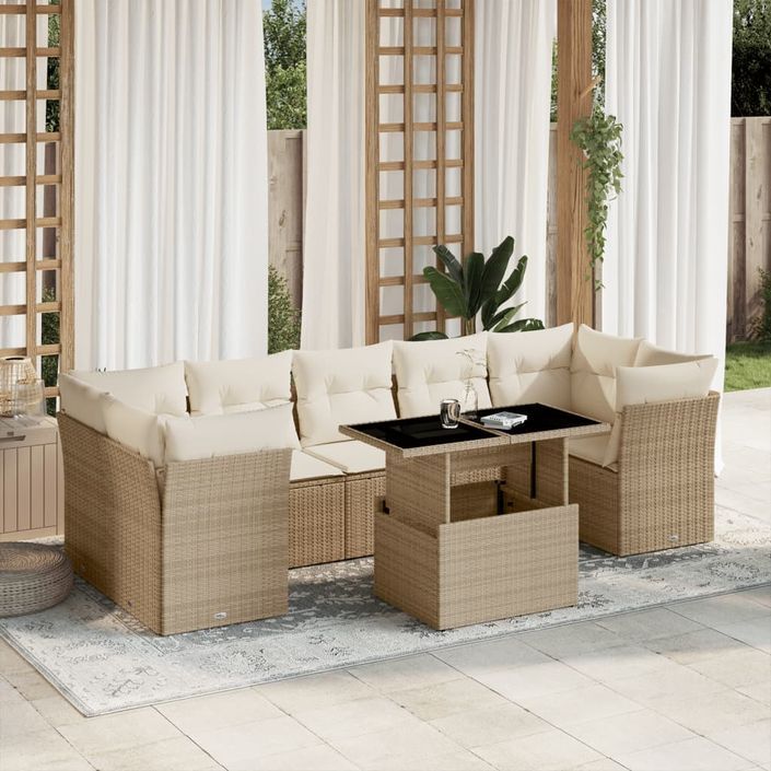 Salon de jardin avec coussins 8 pcs beige résine tressée - Photo n°1