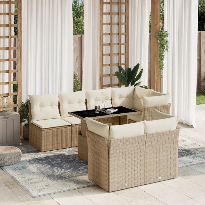 Salon de jardin avec coussins 8 pcs beige résine tressée - Photo n°1