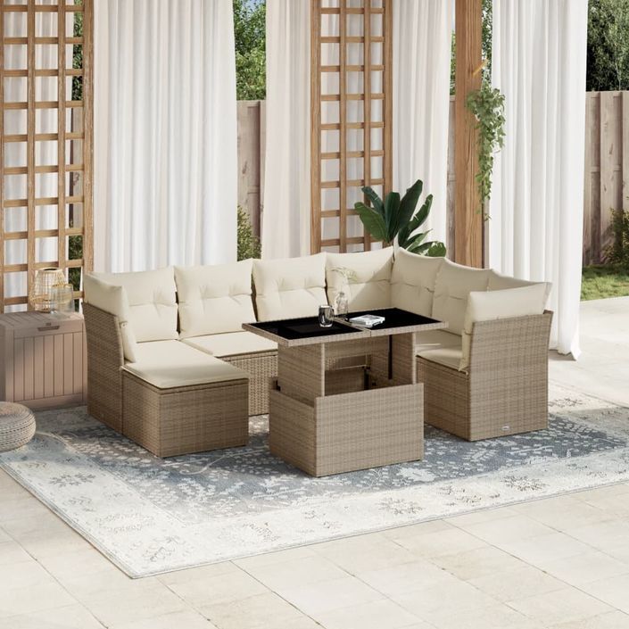 Salon de jardin avec coussins 8 pcs beige résine tressée - Photo n°1