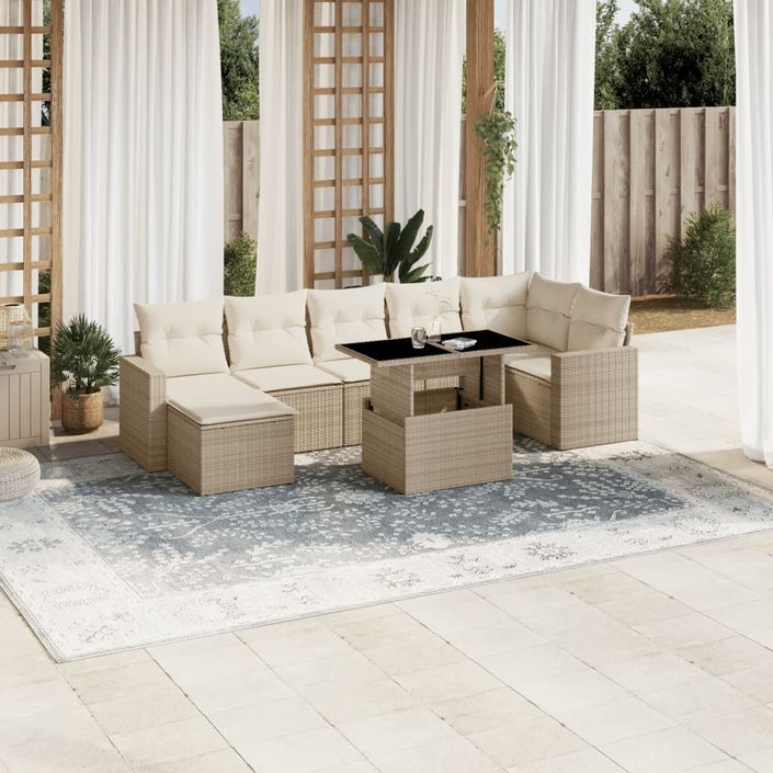 Salon de jardin avec coussins 8 pcs beige résine tressée - Photo n°1