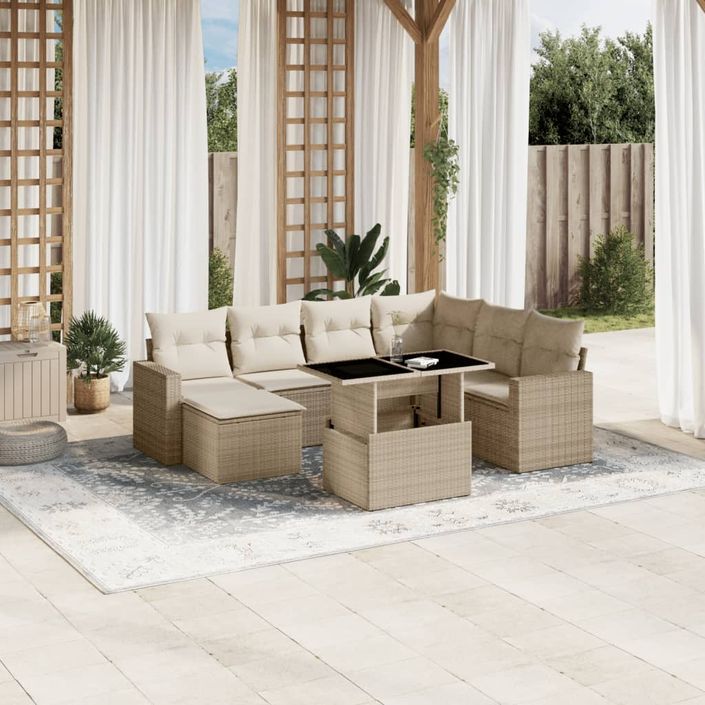 Salon de jardin avec coussins 8 pcs beige résine tressée - Photo n°1