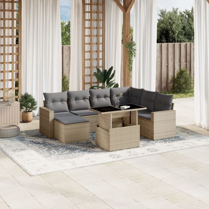 Salon de jardin avec coussins 8 pcs beige résine tressée - Photo n°1