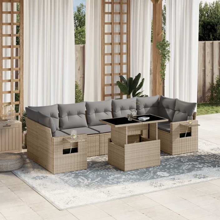 Salon de jardin avec coussins 8 pcs beige résine tressée - Photo n°1