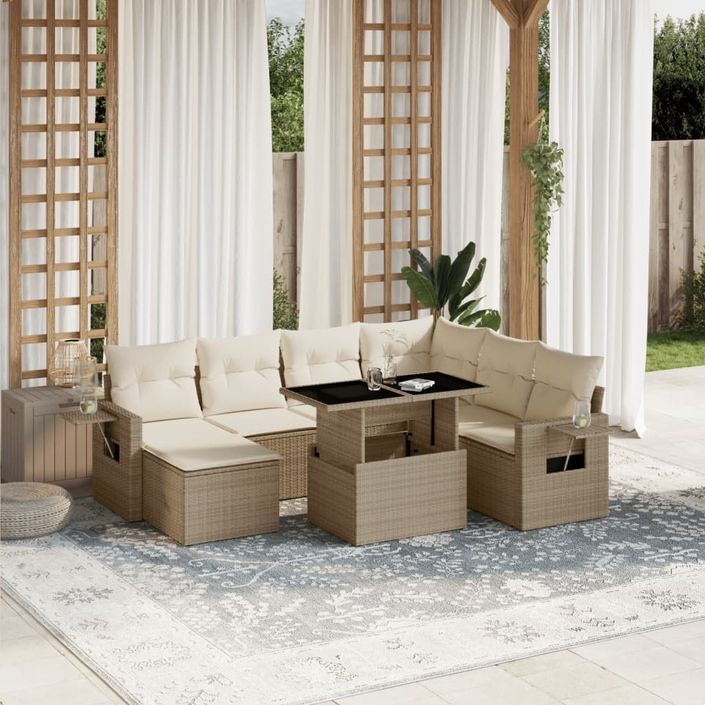 Salon de jardin avec coussins 8 pcs beige résine tressée - Photo n°1