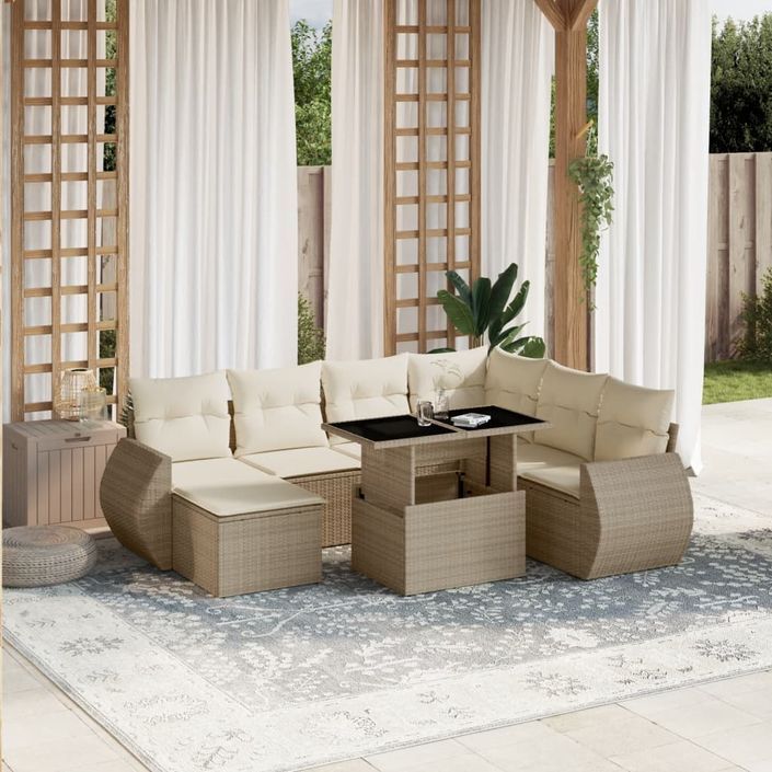 Salon de jardin avec coussins 8 pcs beige résine tressée - Photo n°1