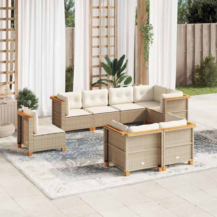 Salon de jardin avec coussins 8 pcs beige résine tressée - Photo n°1