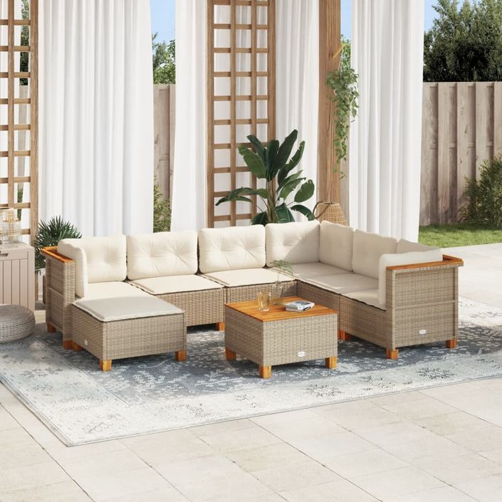 Salon de jardin avec coussins 8 pcs beige résine tressée - Photo n°1