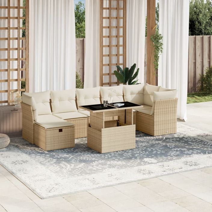 Salon de jardin avec coussins 8 pcs beige résine tressée - Photo n°1