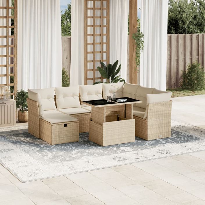 Salon de jardin avec coussins 8 pcs beige résine tressée - Photo n°1