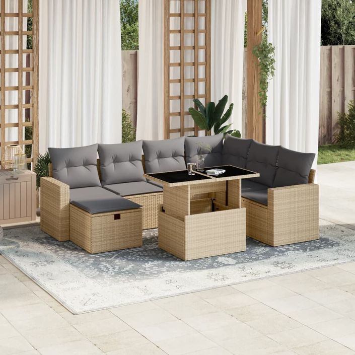 Salon de jardin avec coussins 8 pcs beige résine tressée - Photo n°1