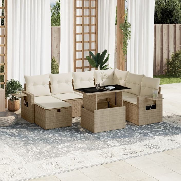 Salon de jardin avec coussins 8 pcs beige résine tressée - Photo n°1