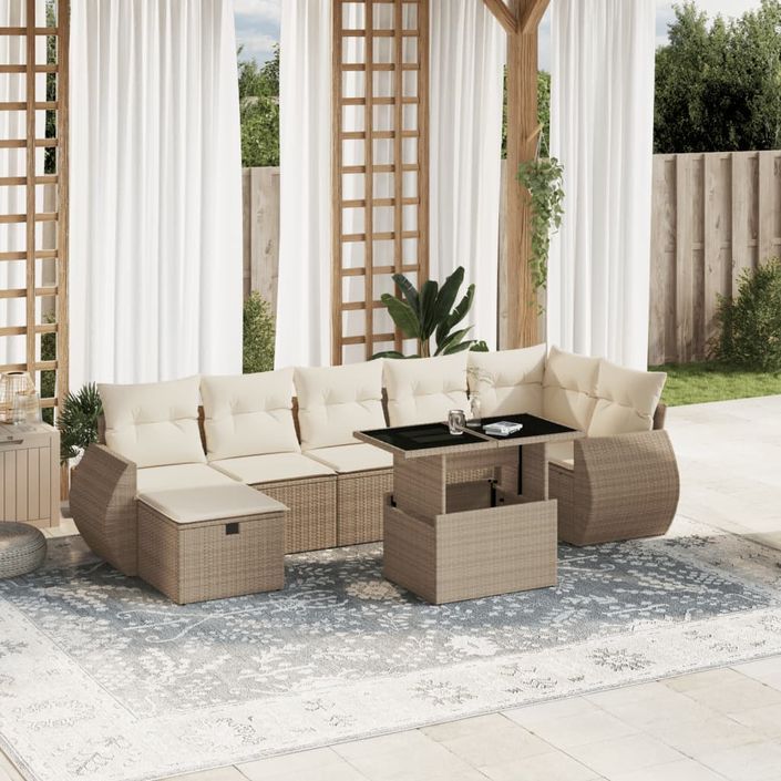 Salon de jardin avec coussins 8 pcs beige résine tressée - Photo n°1