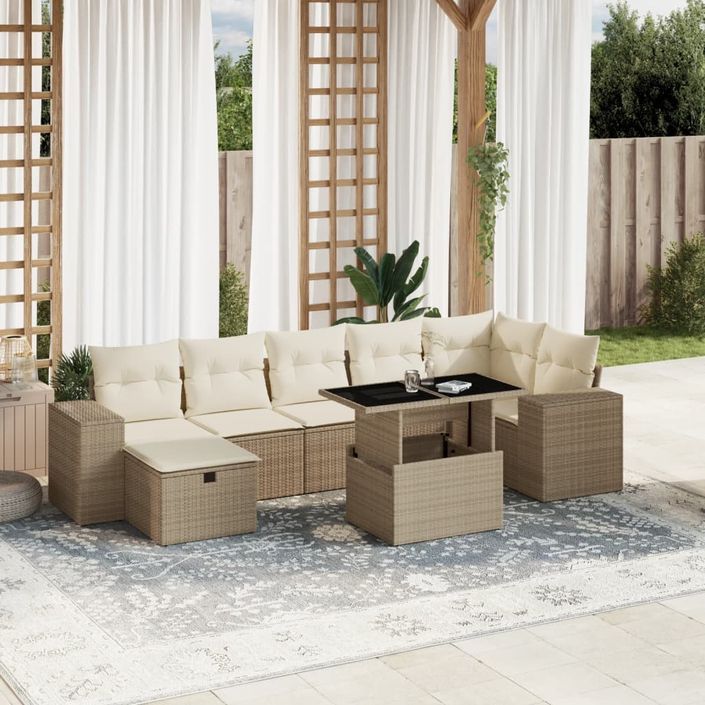 Salon de jardin avec coussins 8 pcs beige résine tressée - Photo n°1