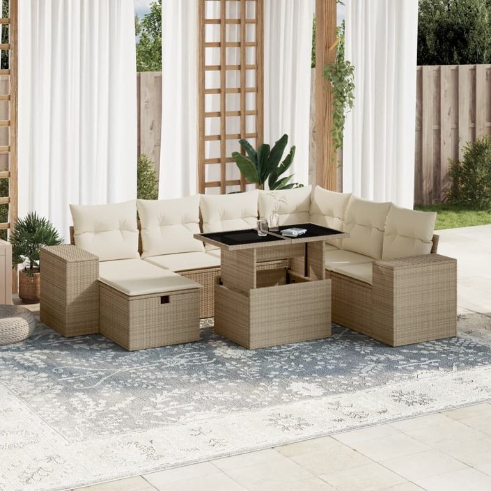 Salon de jardin avec coussins 8 pcs beige résine tressée - Photo n°1