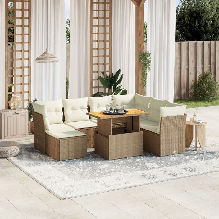 Salon de jardin avec coussins 8 pcs beige résine tressée - Photo n°1