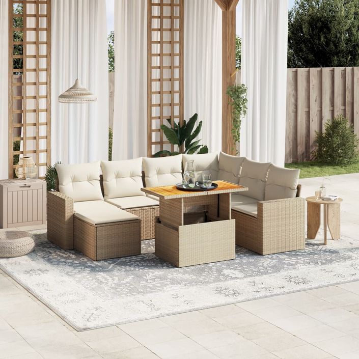 Salon de jardin avec coussins 8 pcs beige résine tressée - Photo n°1