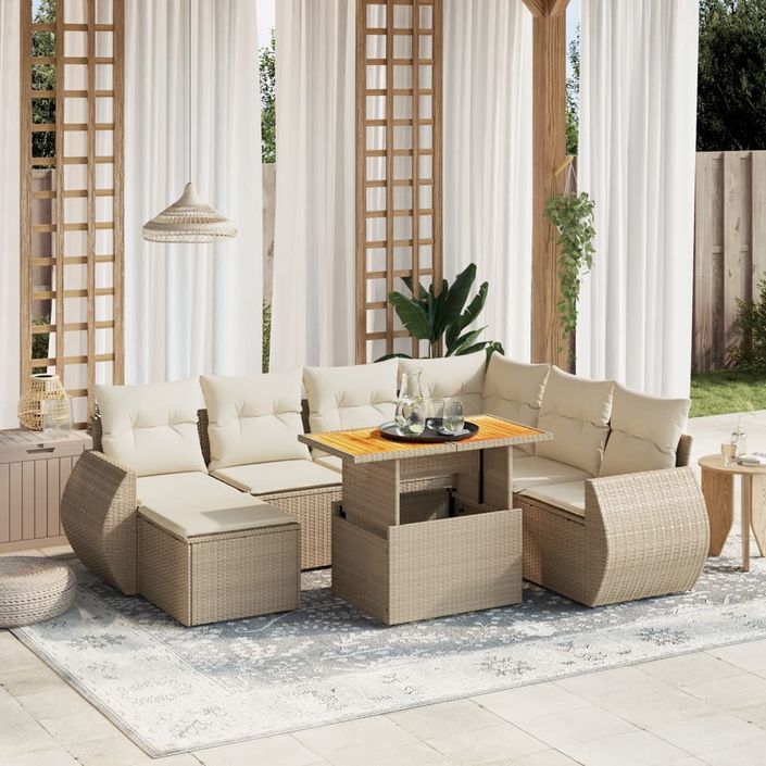 Salon de jardin avec coussins 8 pcs beige résine tressée - Photo n°1