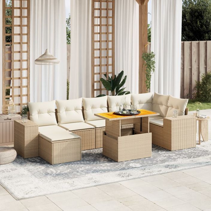 Salon de jardin avec coussins 8 pcs beige résine tressée - Photo n°1