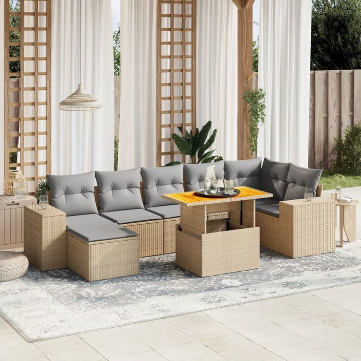 Salon de jardin avec coussins 8 pcs beige résine tressée - Photo n°1