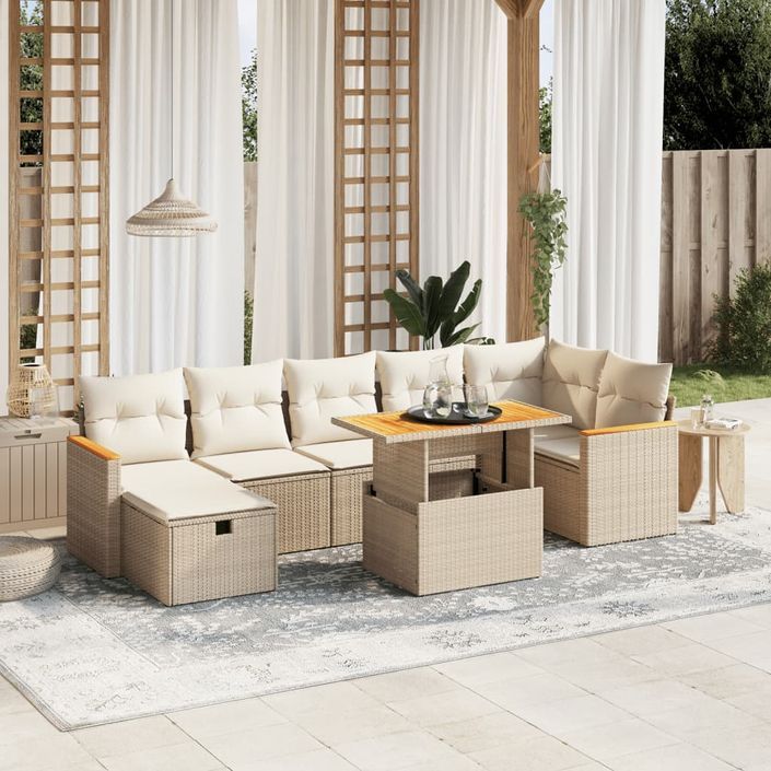 Salon de jardin avec coussins 8 pcs beige résine tressée - Photo n°1