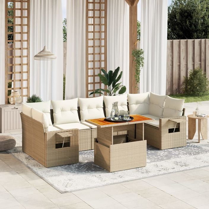 Salon de jardin avec coussins 8 pcs beige résine tressée - Photo n°1