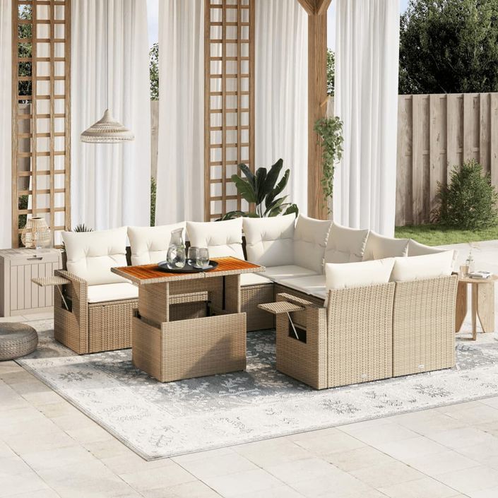 Salon de jardin avec coussins 8 pcs beige résine tressée - Photo n°1