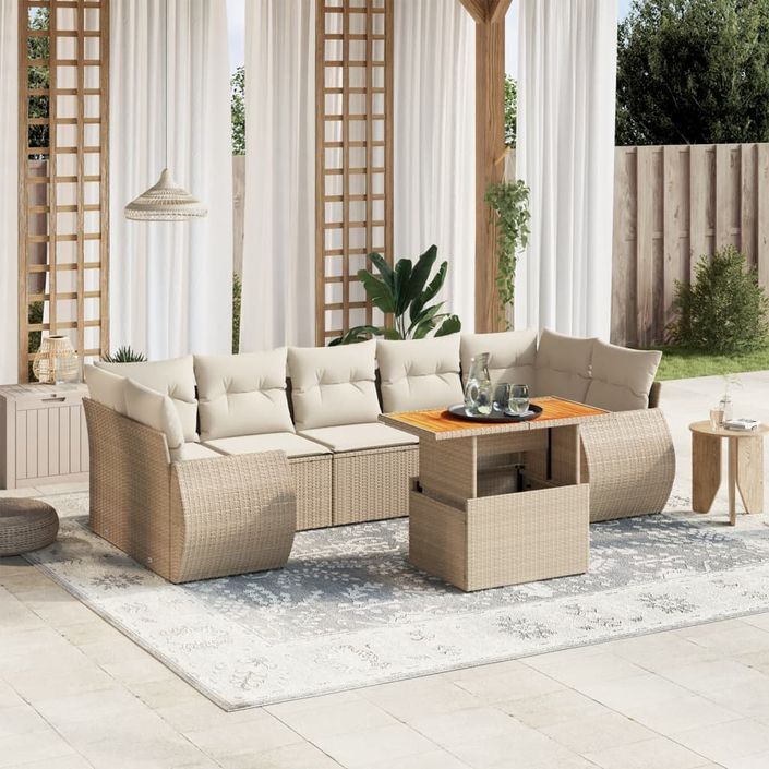 Salon de jardin avec coussins 8 pcs beige résine tressée - Photo n°1