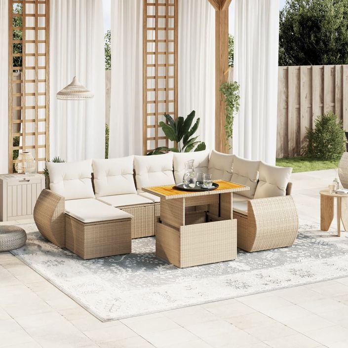 Salon de jardin avec coussins 8 pcs beige résine tressée - Photo n°1