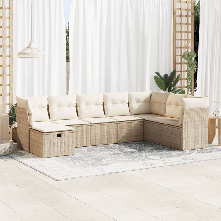 Salon de jardin avec coussins 8 pcs beige résine tressée - Photo n°1