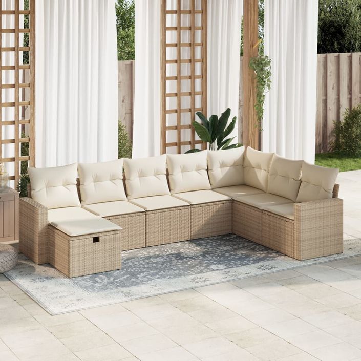 Salon de jardin avec coussins 8 pcs beige résine tressée - Photo n°1