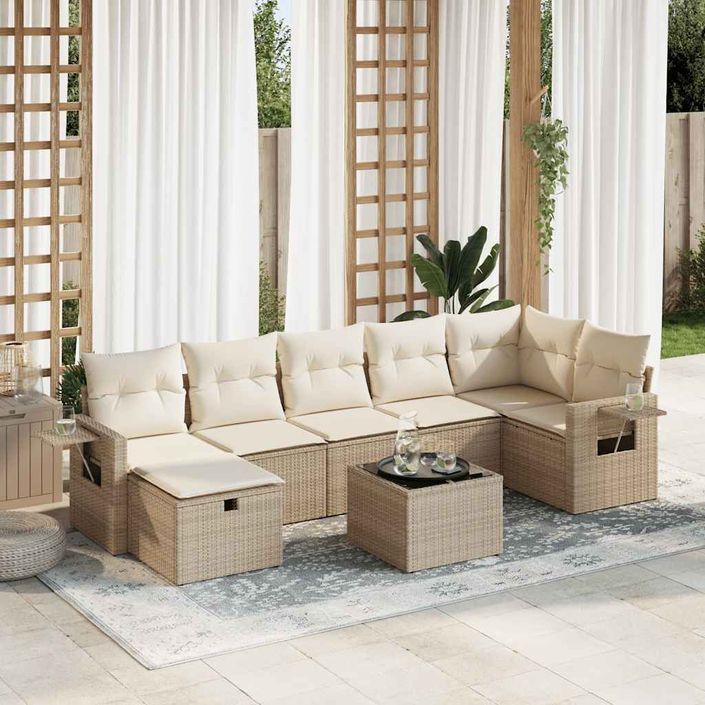 Salon de jardin avec coussins 8 pcs beige résine tressée - Photo n°1