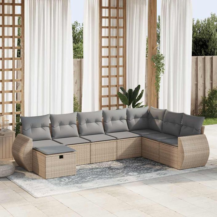 Salon de jardin avec coussins 8 pcs beige résine tressée - Photo n°1