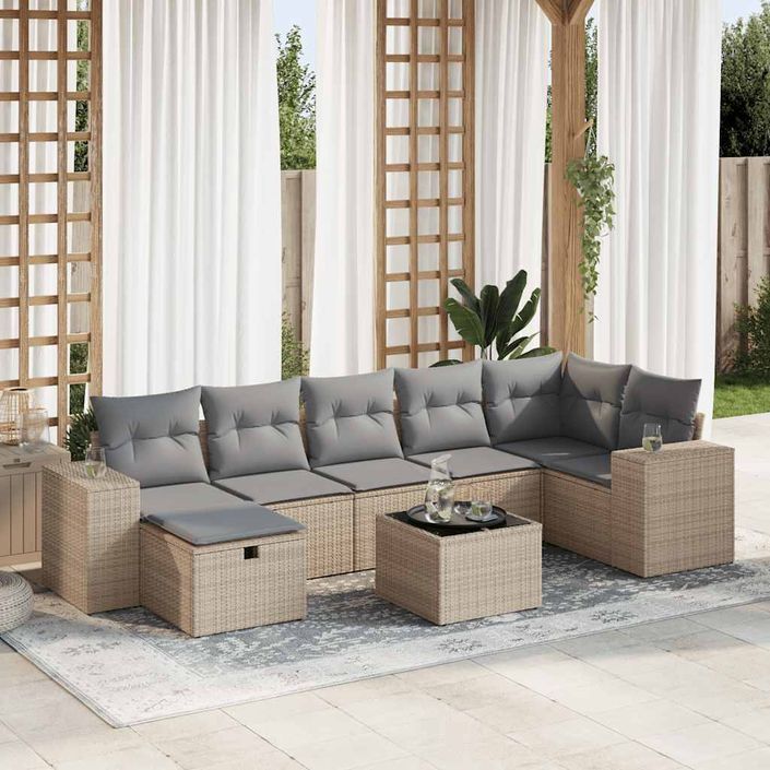 Salon de jardin avec coussins 8 pcs beige résine tressée - Photo n°1