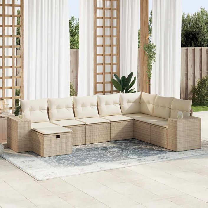 Salon de jardin avec coussins 8 pcs beige résine tressée - Photo n°1