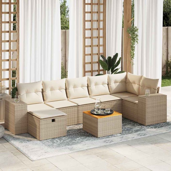 Salon de jardin avec coussins 8 pcs beige résine tressée - Photo n°1