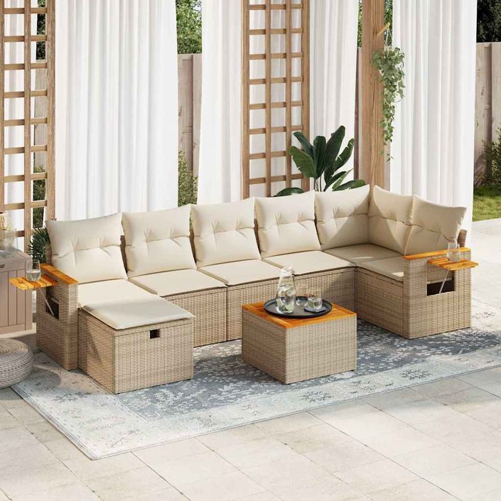 Salon de jardin avec coussins 8 pcs beige résine tressée - Photo n°1