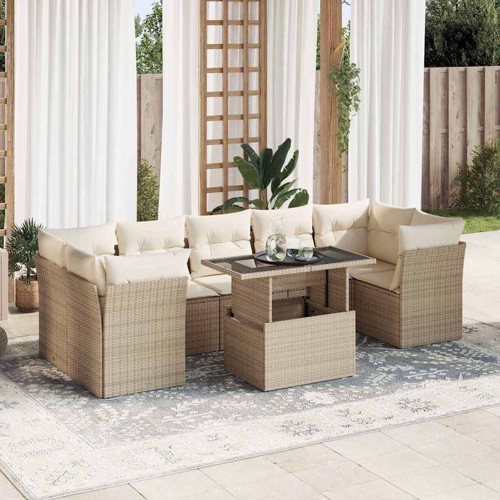 Salon de jardin avec coussins 8 pcs beige résine tressée - Photo n°1