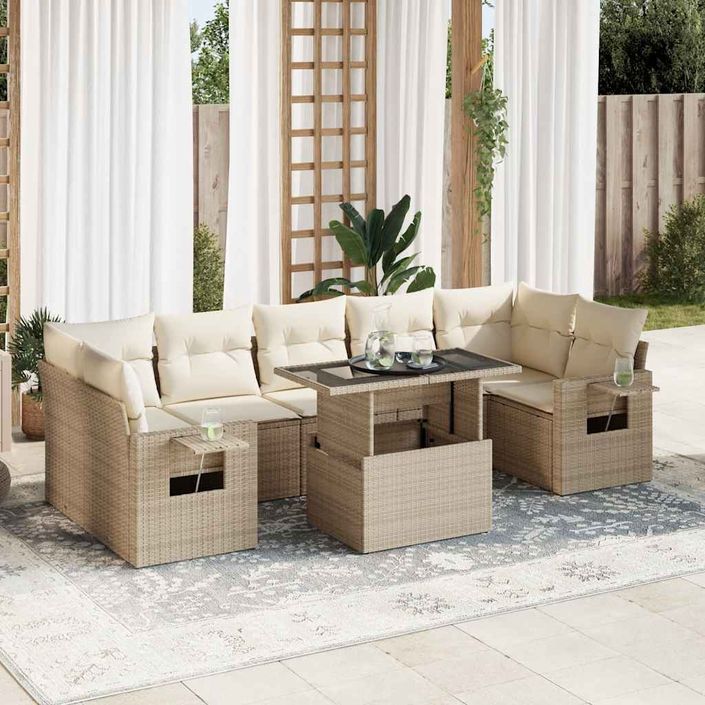 Salon de jardin avec coussins 8 pcs beige résine tressée - Photo n°1