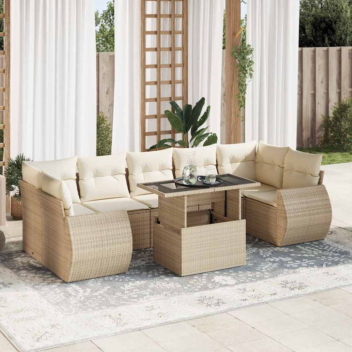 Salon de jardin avec coussins 8 pcs beige résine tressée - Photo n°1