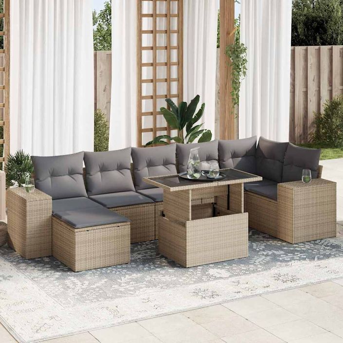 Salon de jardin avec coussins 8 pcs beige résine tressée - Photo n°1