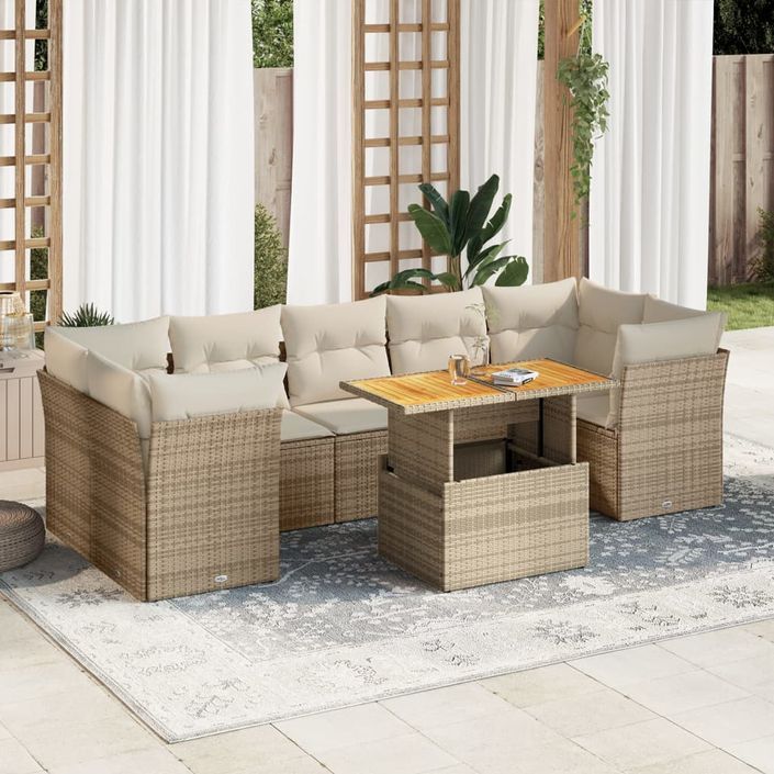 Salon de jardin avec coussins 8 pcs beige résine tressée - Photo n°1